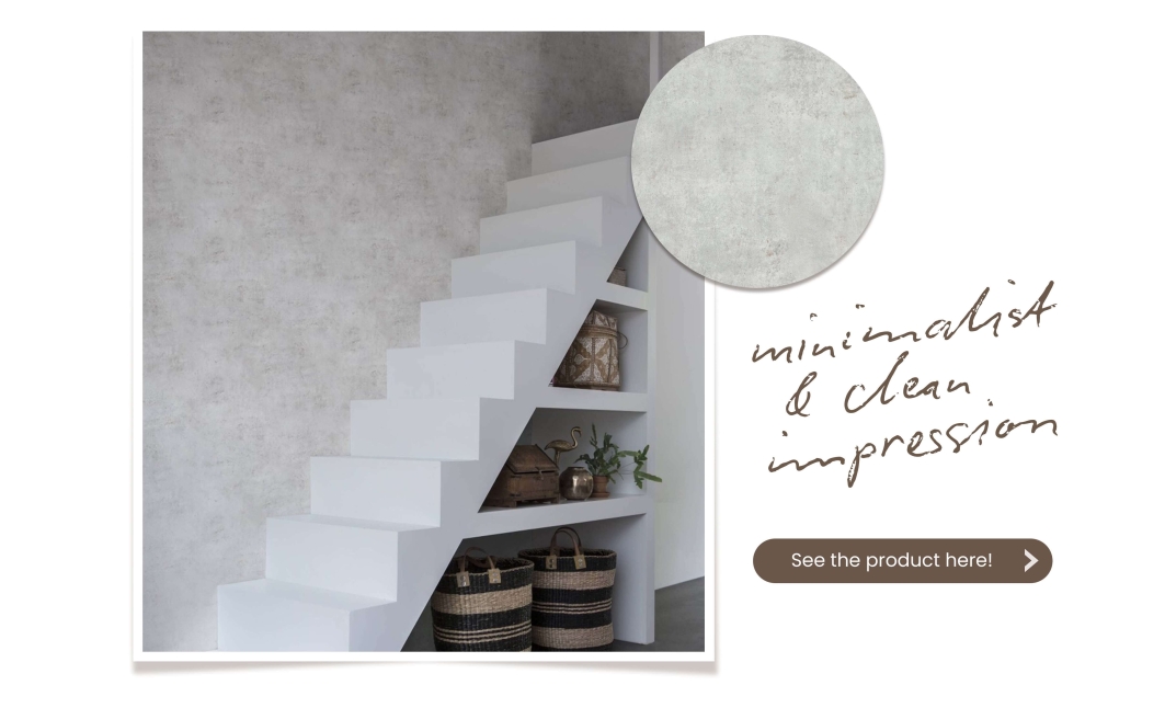 Wallpaper with a concrete pattern  is suitable and safe for a wabi-sabi style room concept that respects nature.